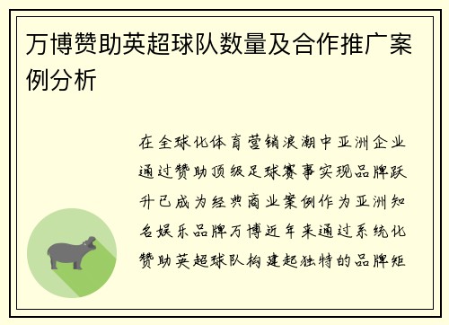 万博赞助英超球队数量及合作推广案例分析