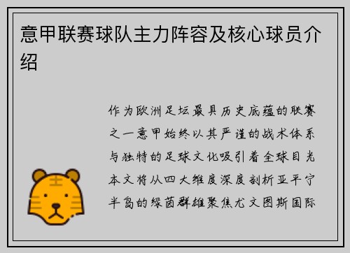 意甲联赛球队主力阵容及核心球员介绍