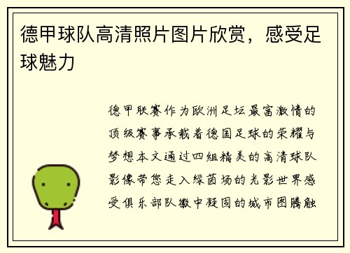 德甲球队高清照片图片欣赏，感受足球魅力